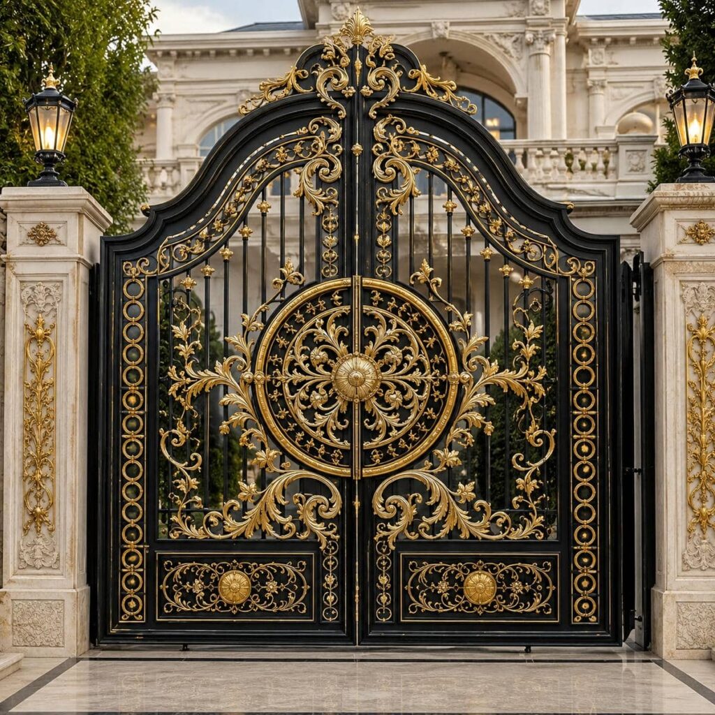 خرید درب ویلایی مشکی طلایی ورودی لوکس برای نمای ویلا