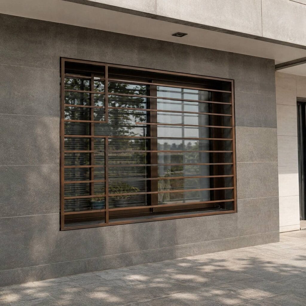 طرح هندسی حفاظ پنجره آهنی مناسب نمای طبقه همکف
