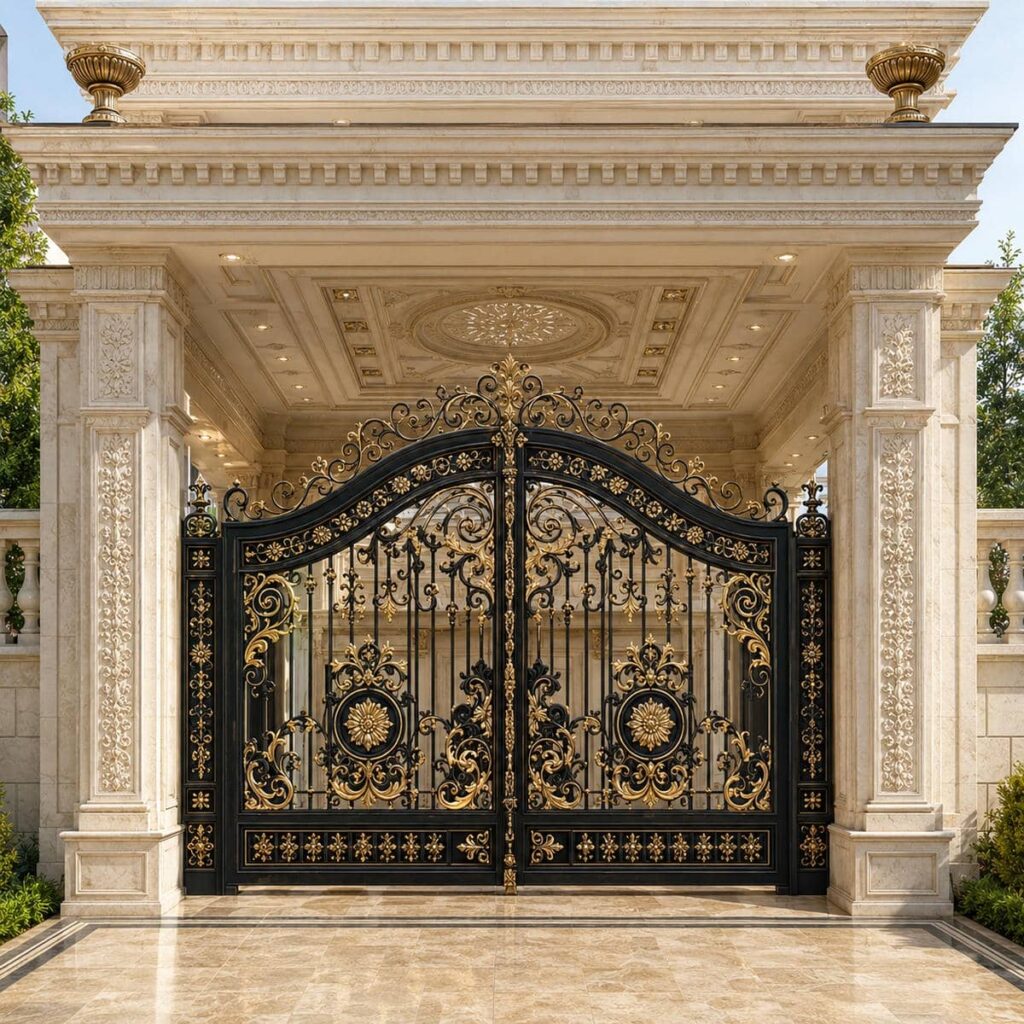 درب حیاط دولنگه در اردبیل با خطوط عمودی